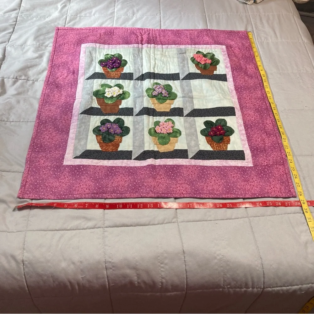Handmade Quilted Potted Plants Wall Hanging Quilt 29 x 28 inches